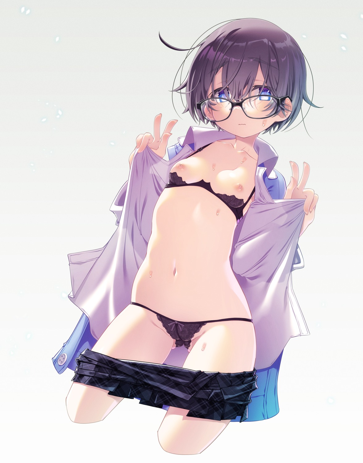 bra megane nipples open_shirt pantsu sakuya_tsuitachi seifuku undressing