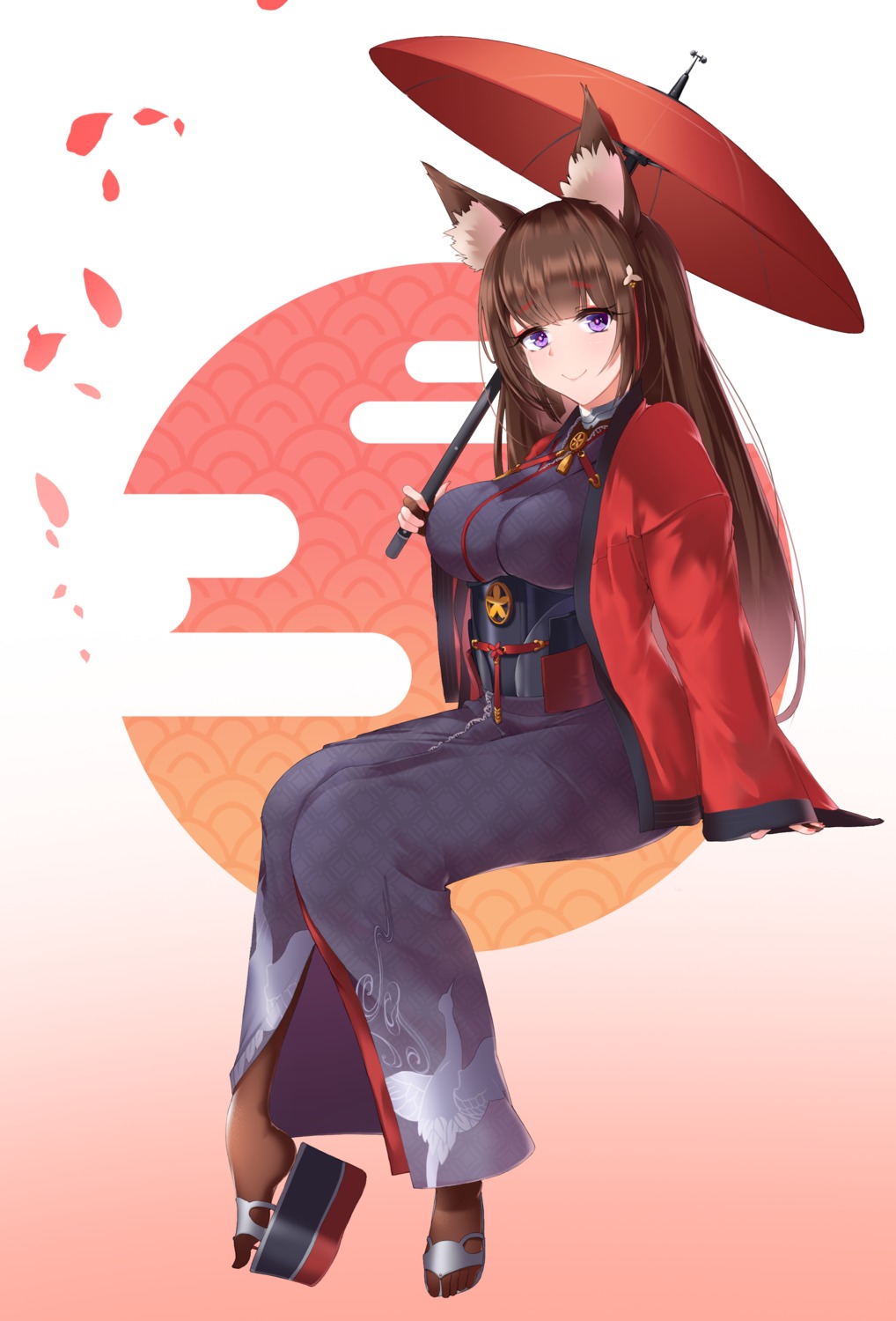 amagi_(azur_lane) animal_ears azur_lane chane kimono kitsune umbrella