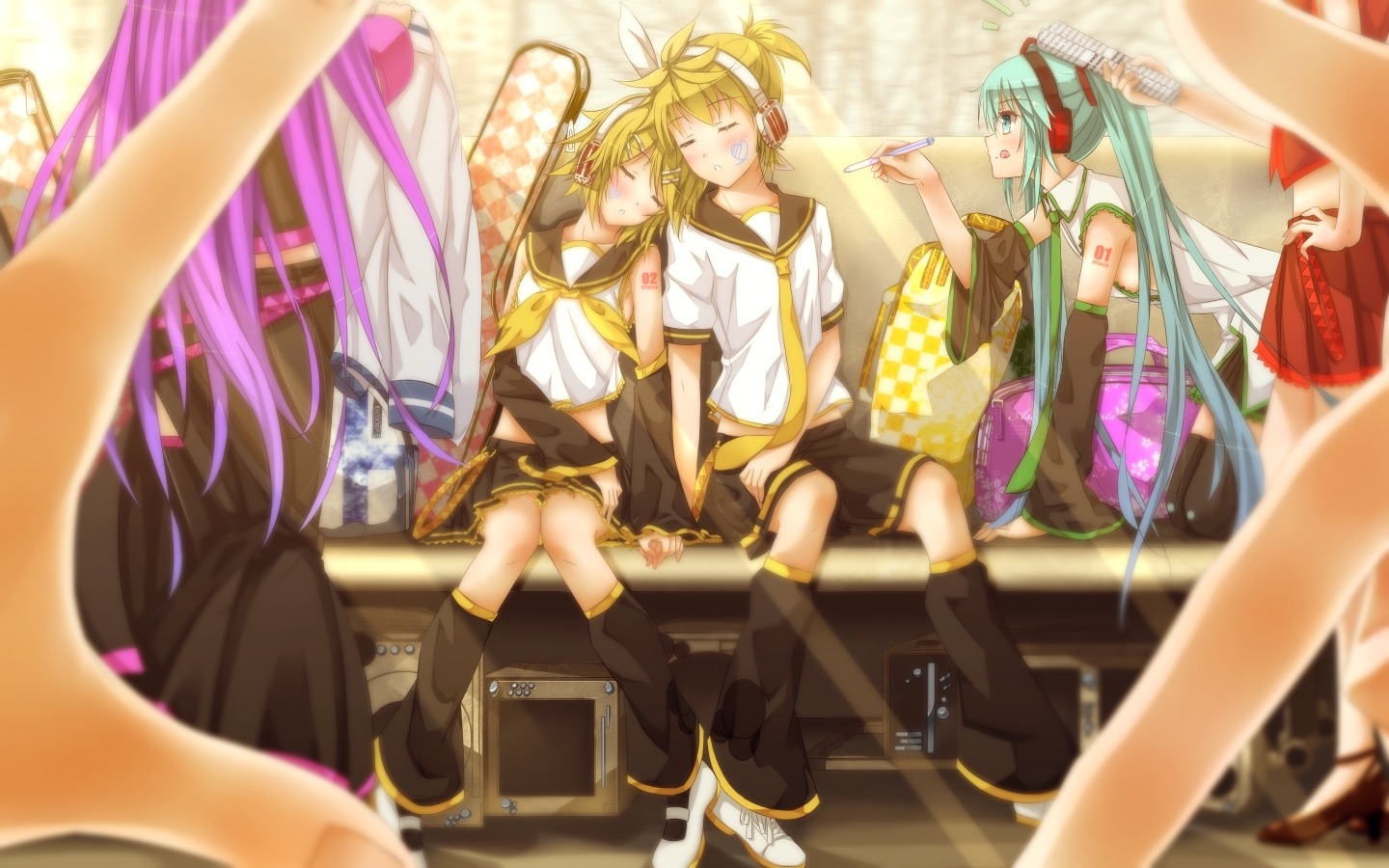 hatsune_miku kagamine_len kagamine_rin megurine_luka meiko swordsouls vocaloid