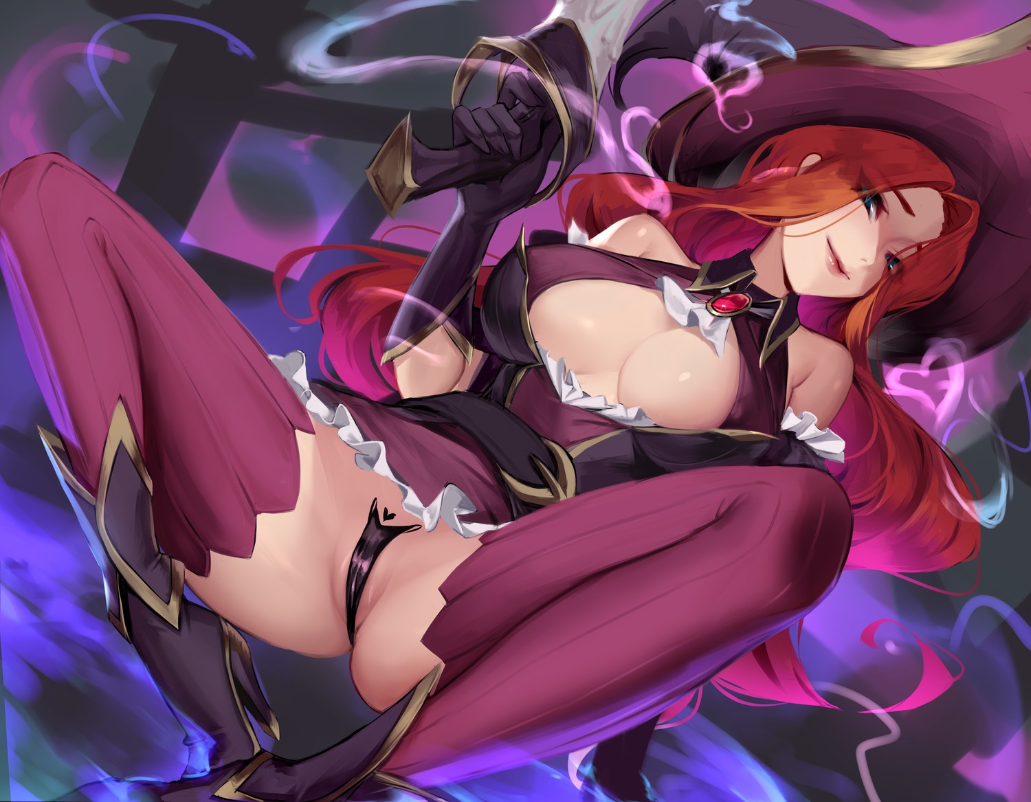 cianyo gun heels league_of_legends maebari miss_fortune no_bra nopan skirt_lift thighhighs