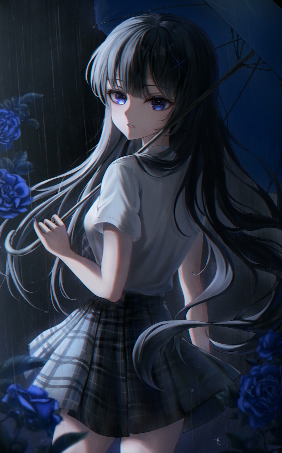 bobmond_(artist) seifuku skirt_lift umbrella