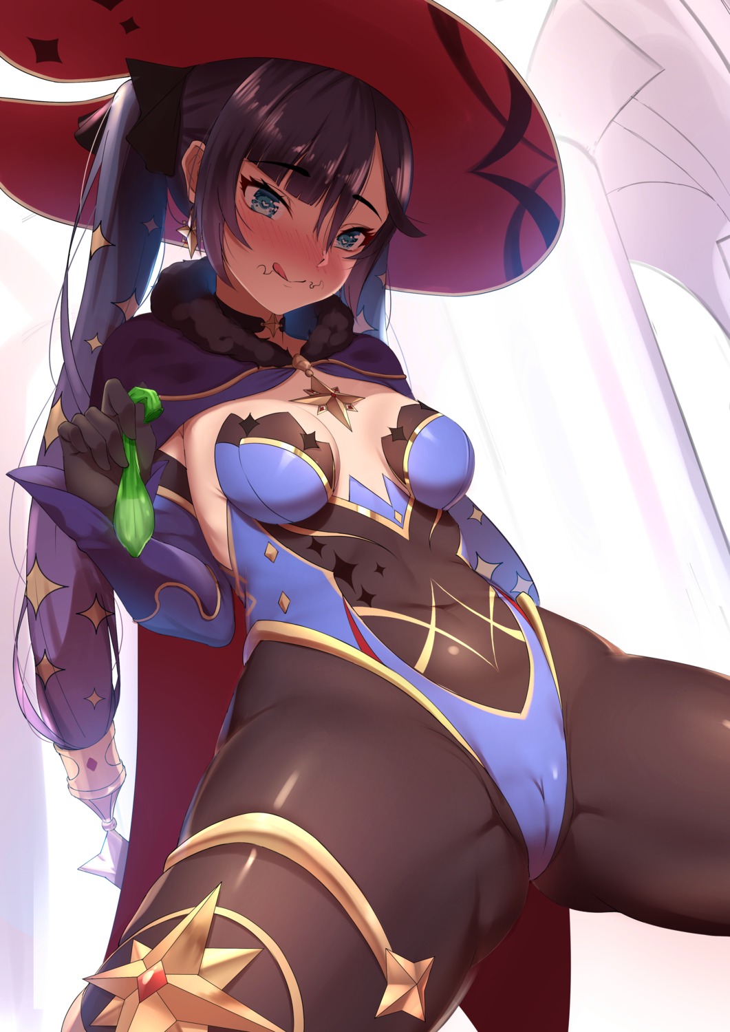 cameltoe dearonnus garter genshin_impact leotard mona_megistus no_bra witch