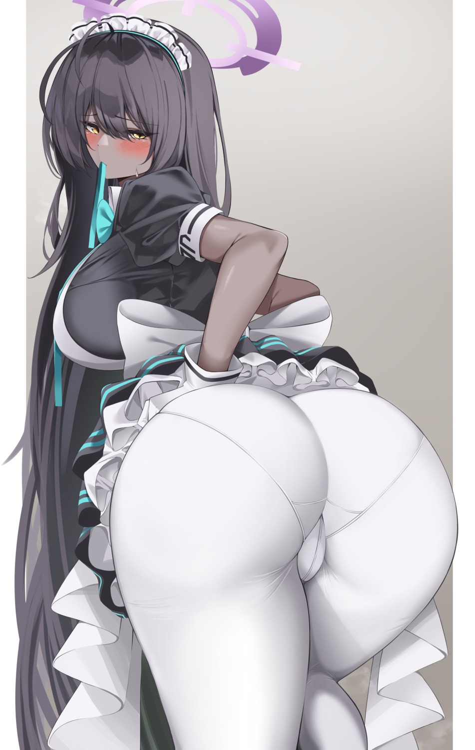 ass bannou_ippoutsukou blue_archive halo kakudate_karin maid pantsu pantyhose skirt_lift