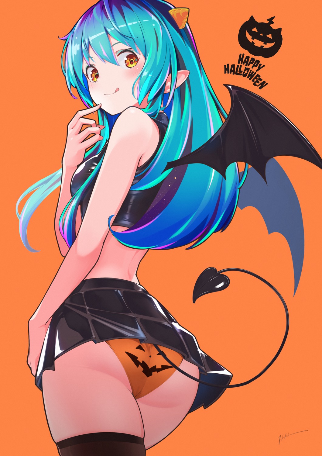 ass devil halloween horns itou_kazuki lum pantsu pointy_ears skirt_lift tail urusei_yatsura wings