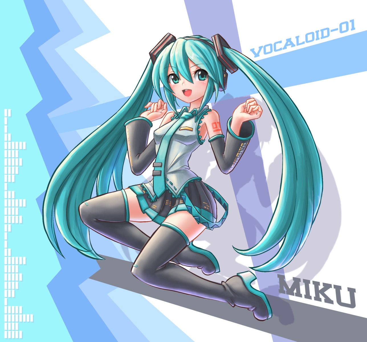 hatsune_miku headphones heels ranken tattoo thighhighs vocaloid