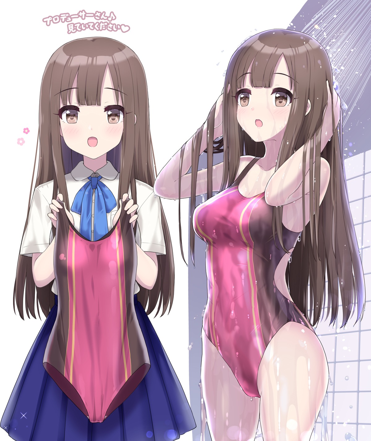 bathing ktsecond mizumoto_yukari seifuku swimsuits the_idolm@ster the_idolm@ster_cinderella_girls wet