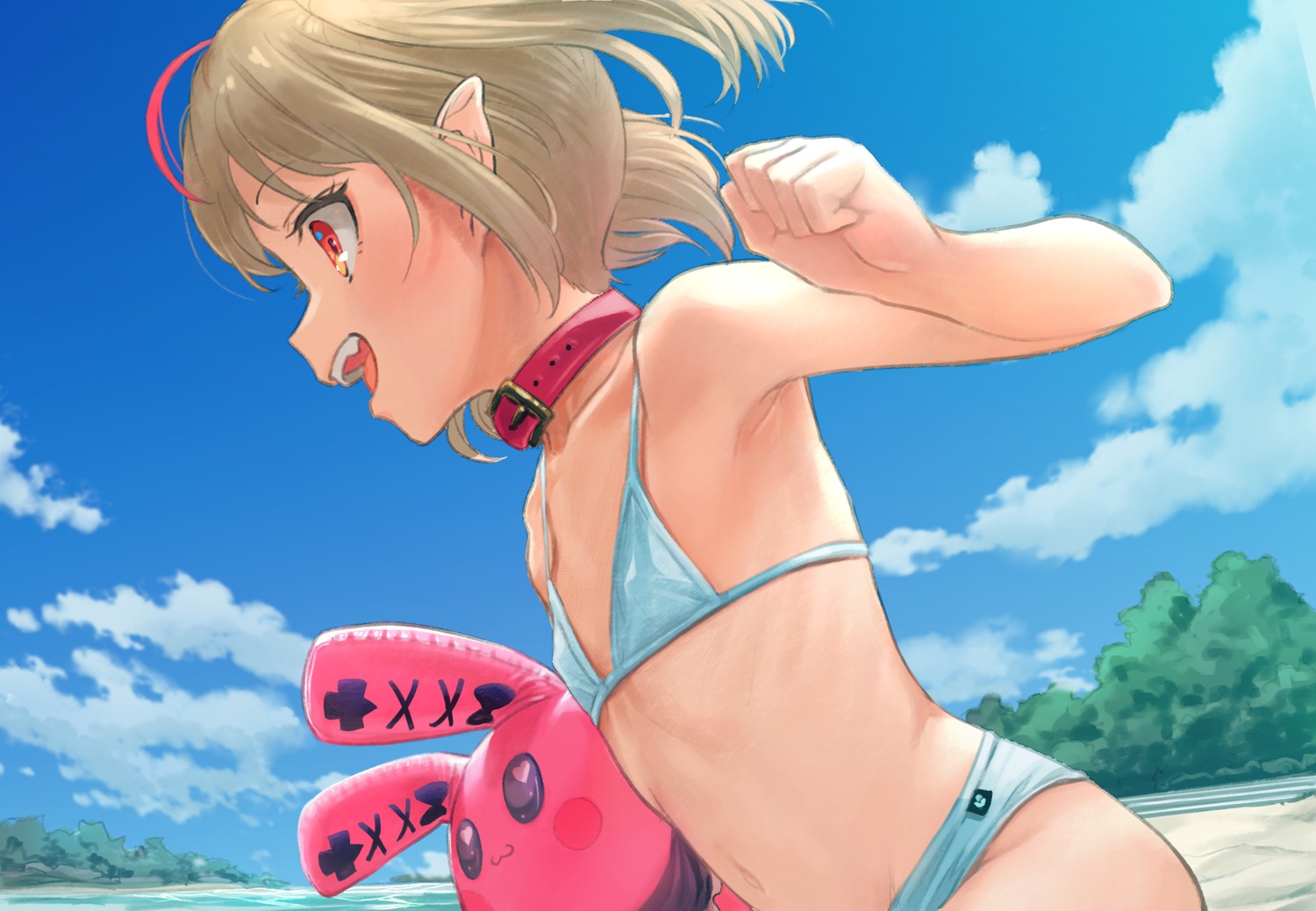 bikini erect_nipples makaino_ririmu nijisanji nijisanji_gamers pointy_ears sabamen swimsuits