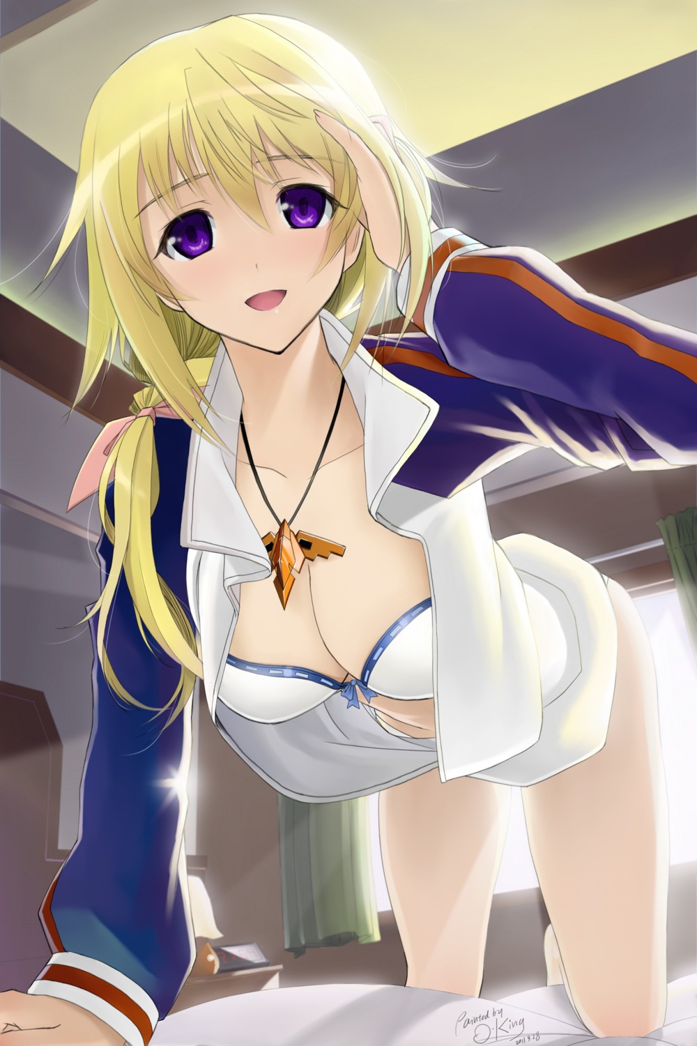 bra charlotte_dunois cleavage infinite_stratos okingjo open_shirt