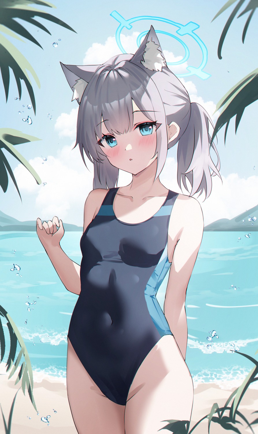 animal_ears blue_archive halo nekomimi sunaookami_shiroko swimsuits usagi_(786113654)