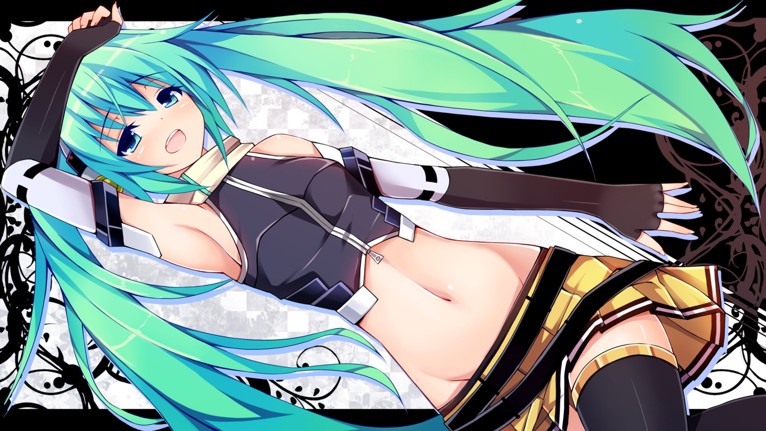 chiri_(atlanta) hatsune_miku headphones thighhighs vocaloid wallpaper