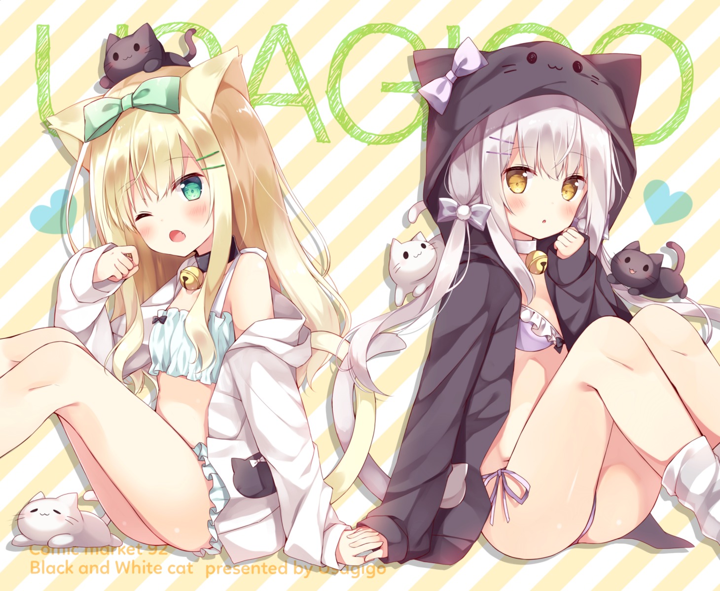 animal_ears bikini hoshi neko nekomimi open_shirt swimsuits tail thong usagigo