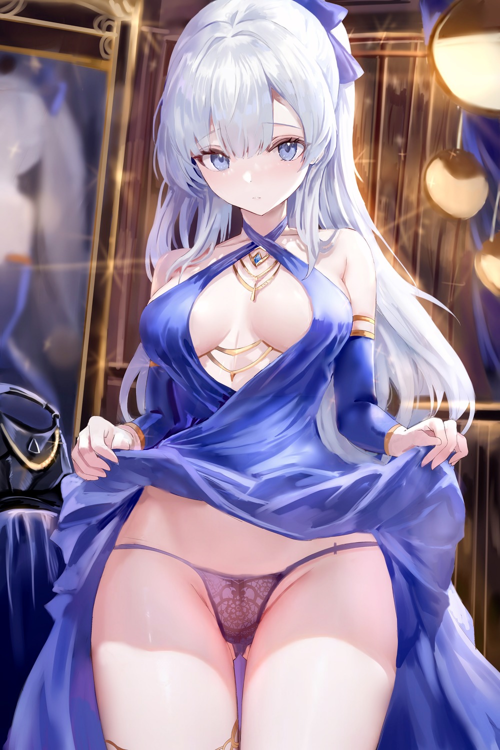 age_fx argus_(azur_lane) azur_lane dress no_bra pantsu skirt_lift thong undressing