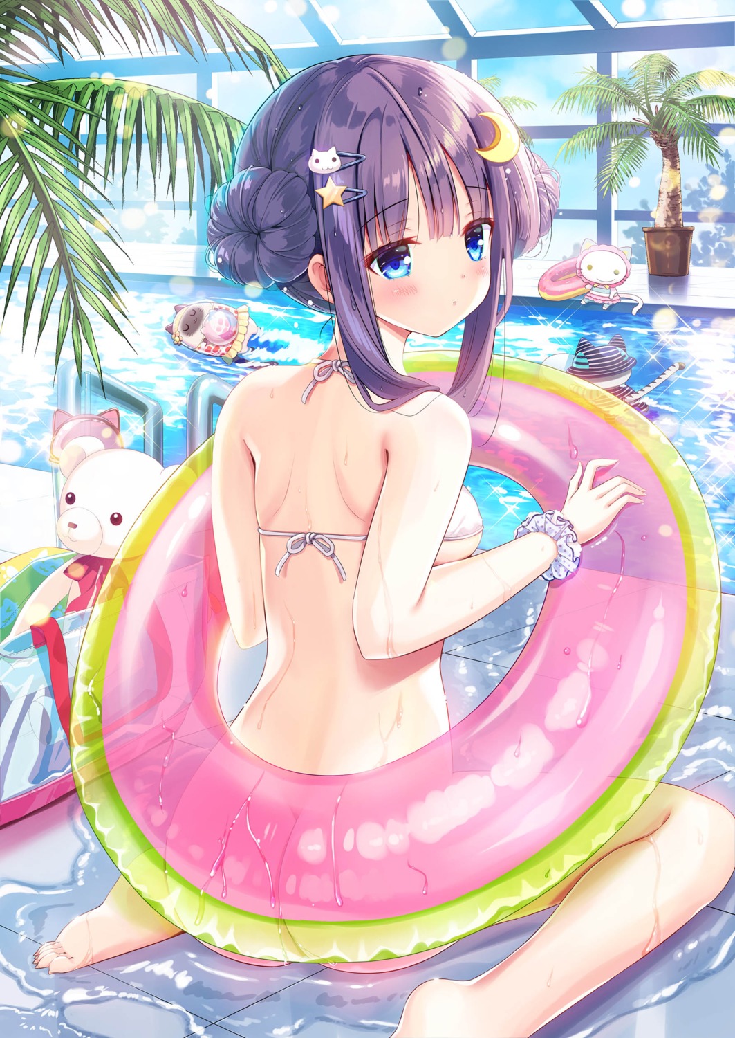 ass bikini_top bottomless neko see_through shiwasu_horio swimsuits underboob wet