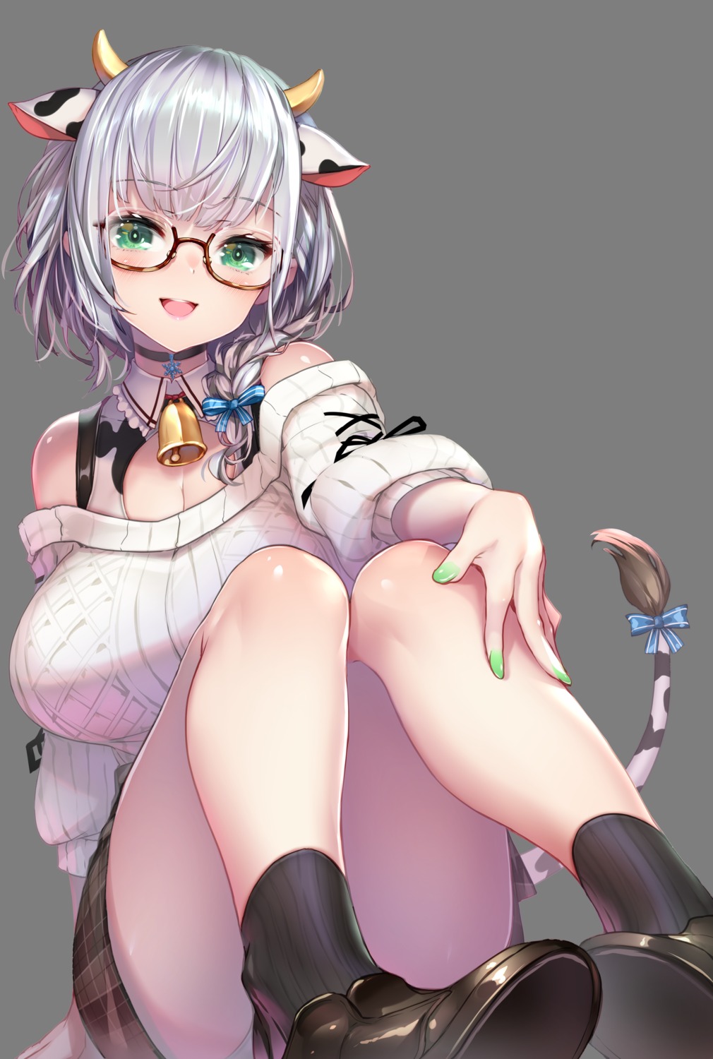 animal_ears hololive hong_(white_spider) horns megane pantsu shirogane_noel skirt_lift sweater tail transparent_png