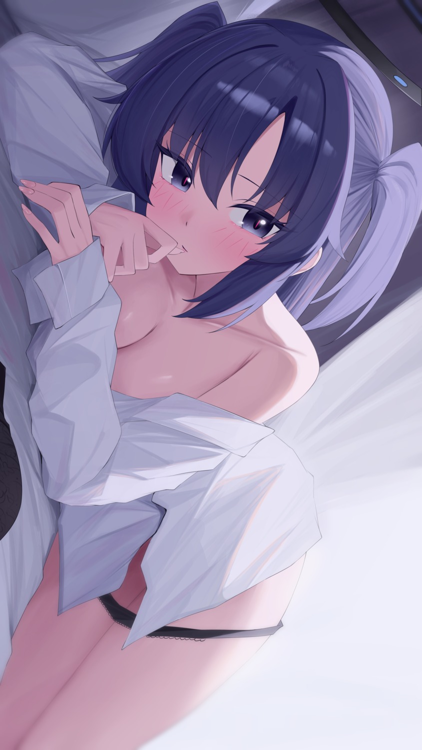 blue_archive dress_shirt halo hayase_yuuka no_bra open_shirt pantsu panty_pull sei_(0724sei6)