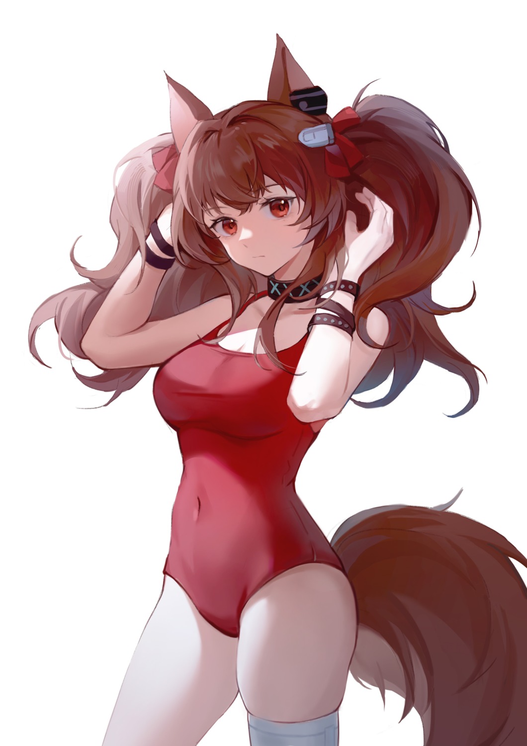 angelina_(arknights) animal_ears arknights cleavage ibbca swimsuits tail thighhighs