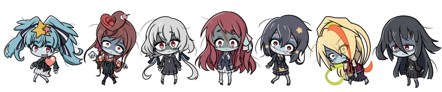 05tom16 bandages chibi hoshikawa_lily konno_junko minamoto_sakura mizuno_ai nikaido_saki seifuku yamada_tae yuugiri_(zombieland_saga) zombieland_saga