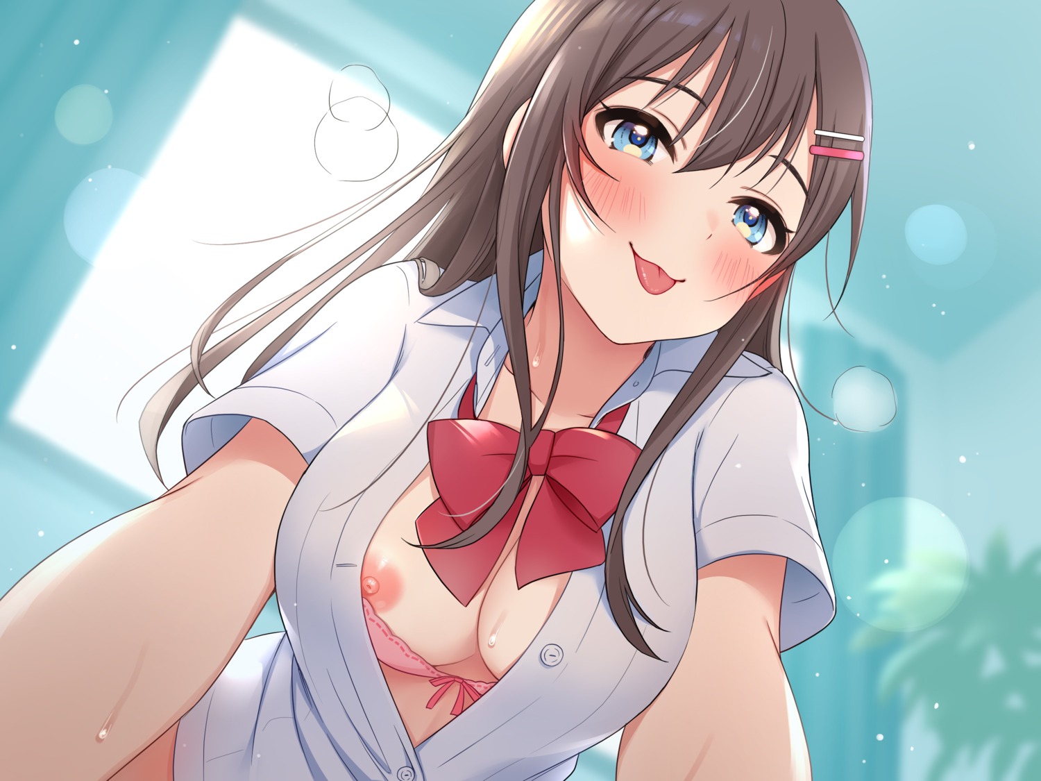 bra nipples open_shirt seifuku tsukana_(saba_mizore)