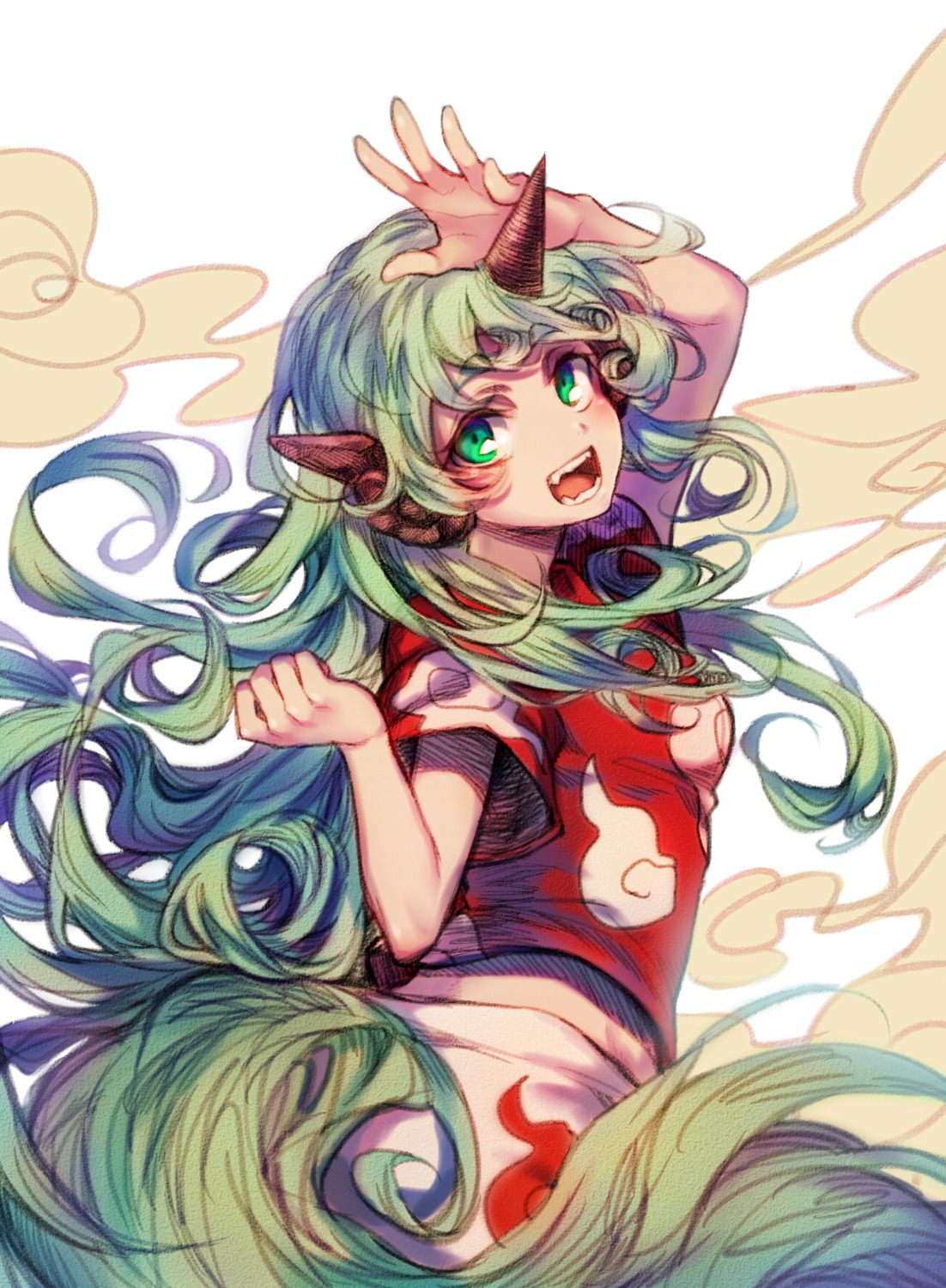 animal_ears horns komano_aunn tail touhou yudaoshan