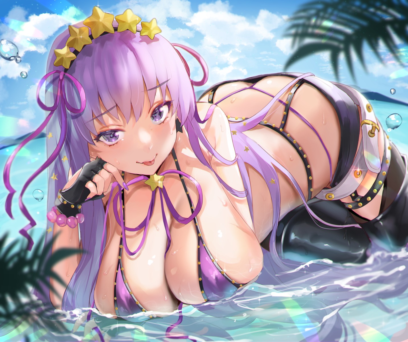 bb_(fate/extra_ccc) bikini bishooji erect_nipples fate/grand_order garter garter_belt swimsuits thighhighs thong wet