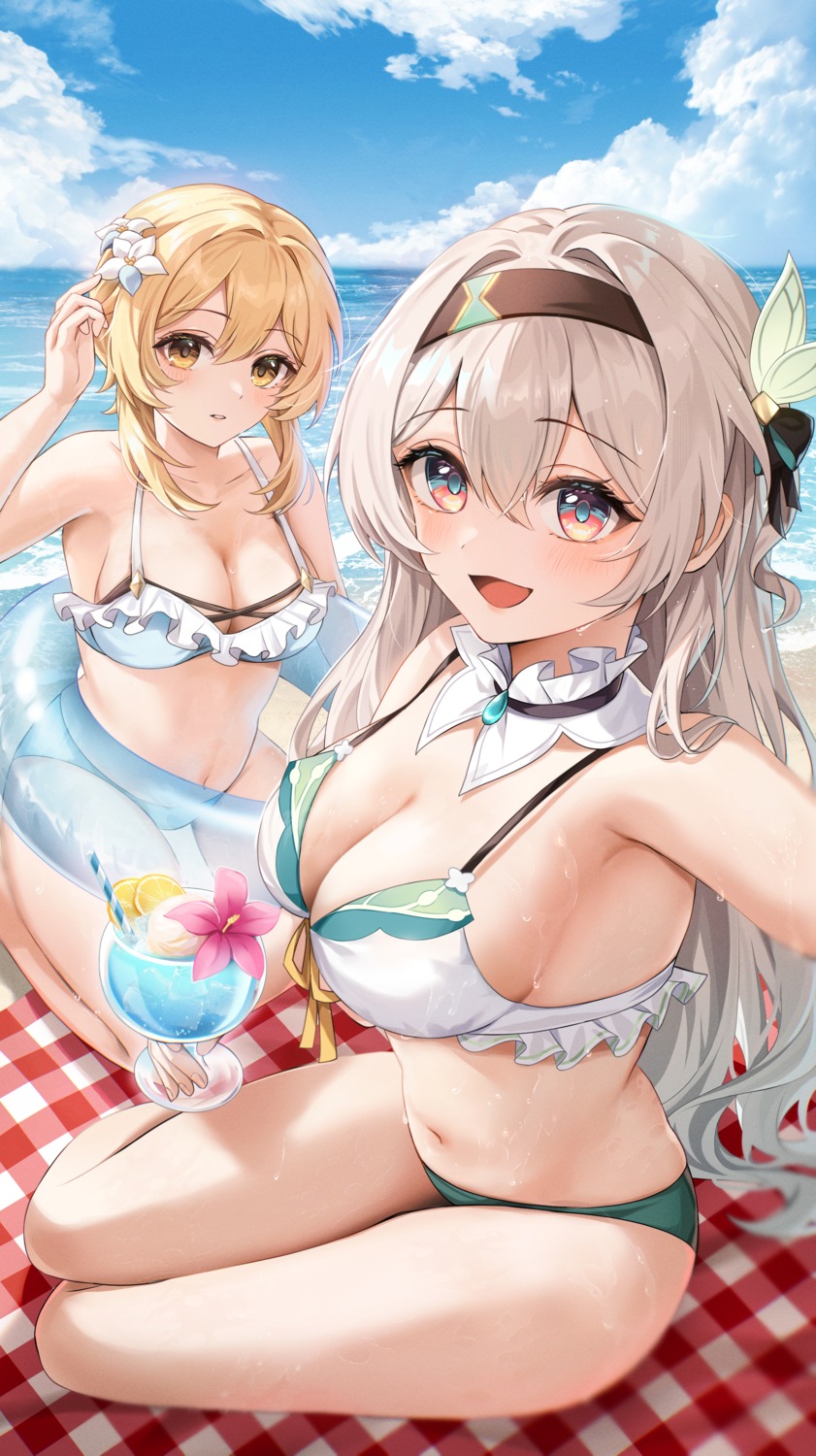 aida_noa bikini crossover firefly genshin_impact honkai:_star_rail lumine selfie swimsuits wet