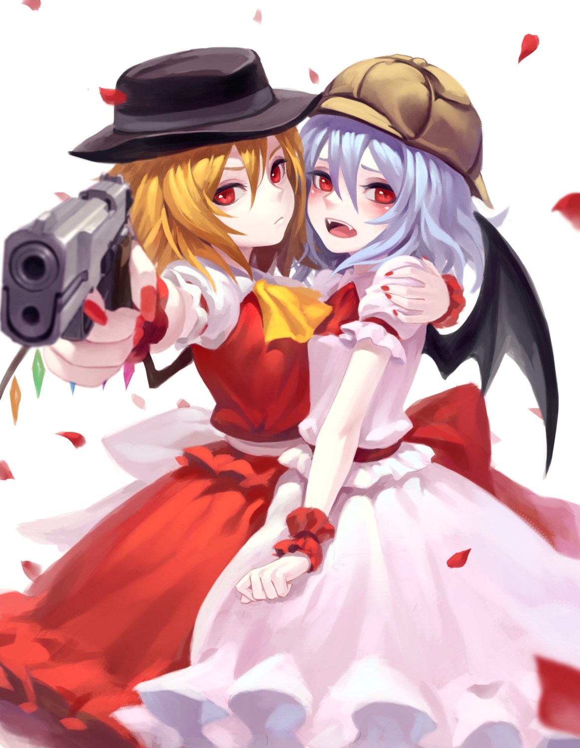 dress flandre_scarlet gun remilia_scarlet touhou wings zengxianxin