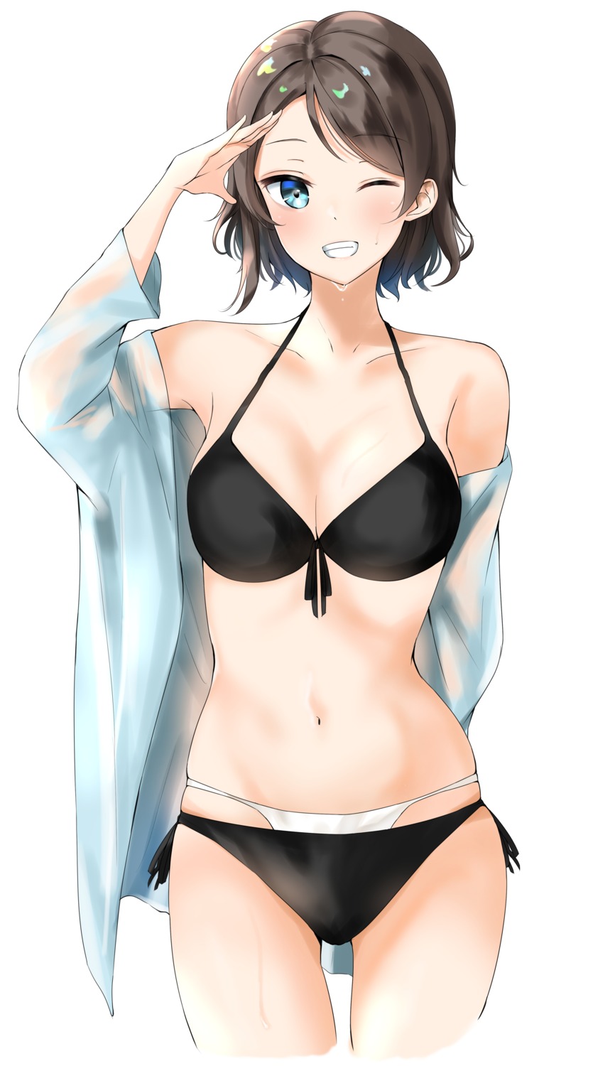 bikini cleavage cyan_328 love_live!_sunshine!! open_shirt see_through swimsuits watanabe_you