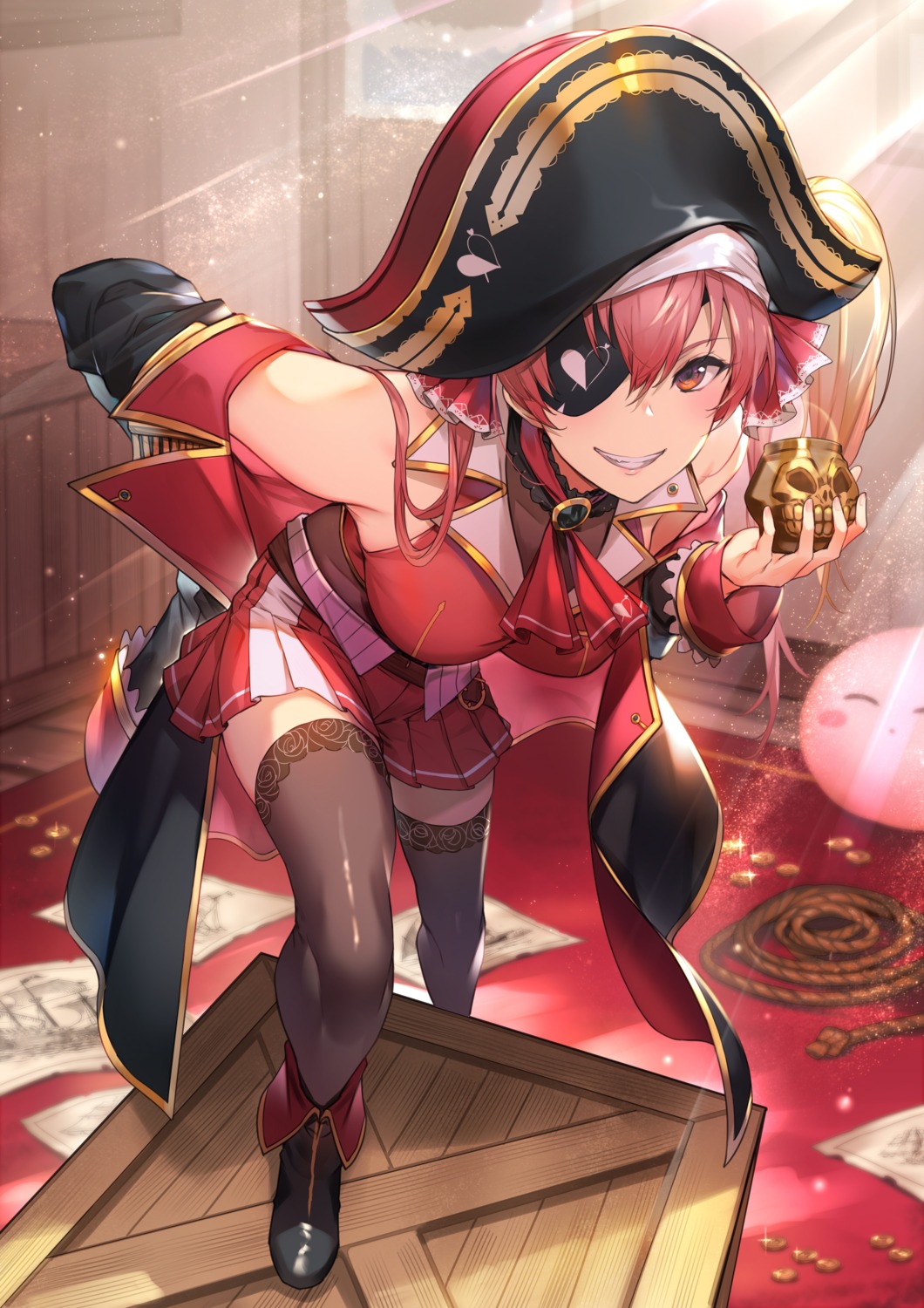 eyepatch hololive houshou_marine kakage pirate thighhighs