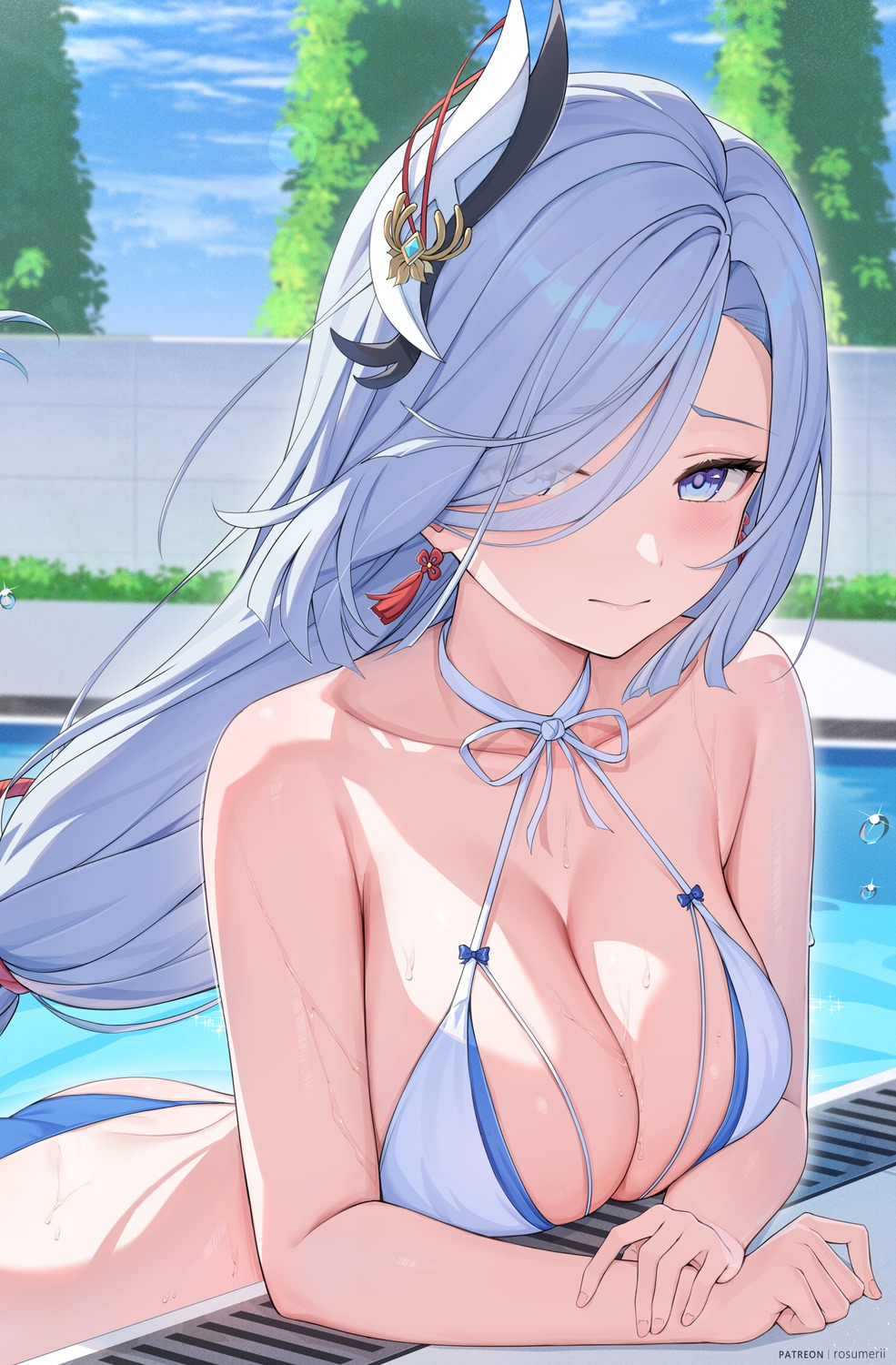 bikini genshin_impact rosumerii shenhe swimsuits wet