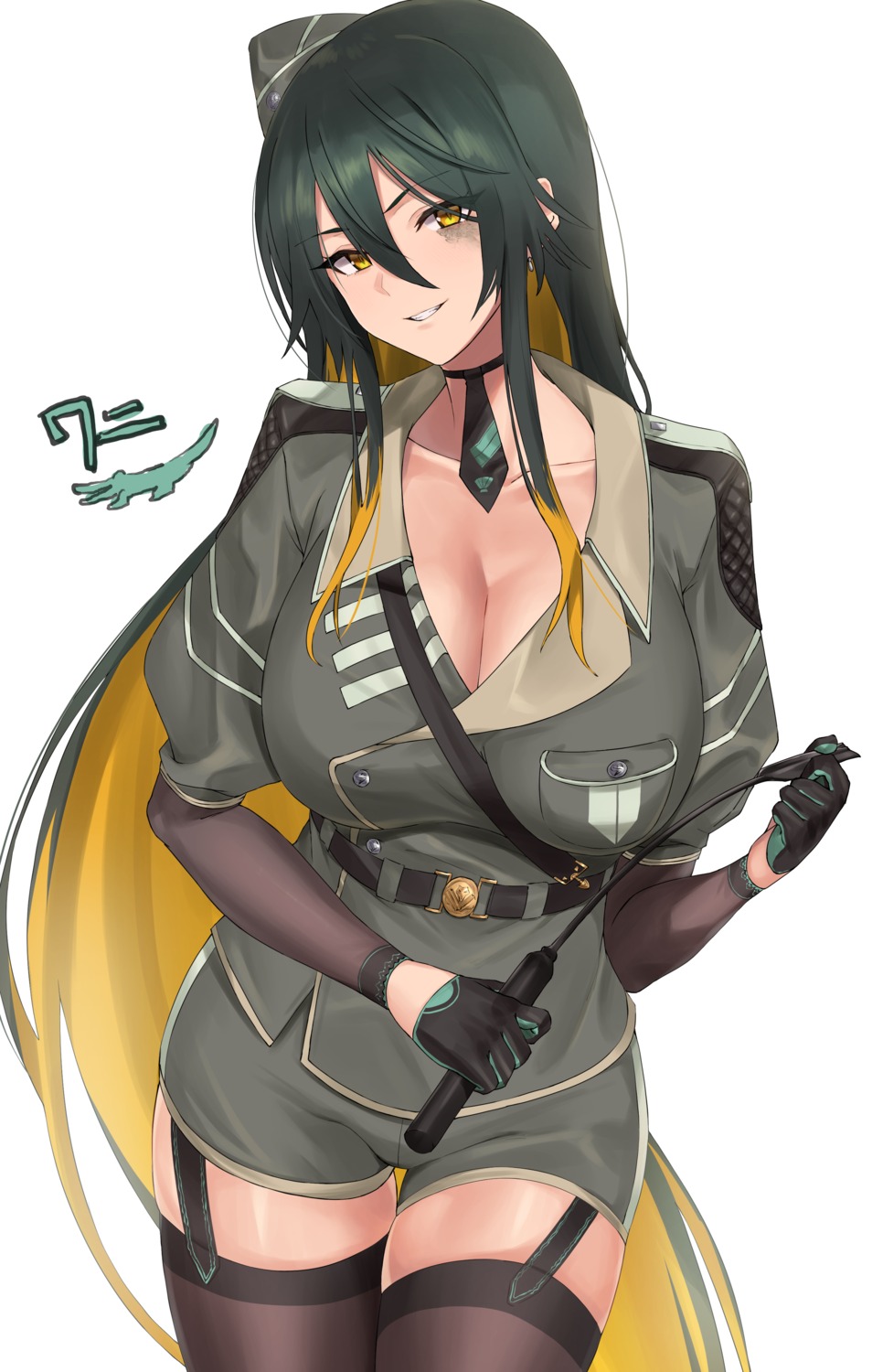 cleavage hotate-chan open_shirt stockings thighhighs uniform weapon