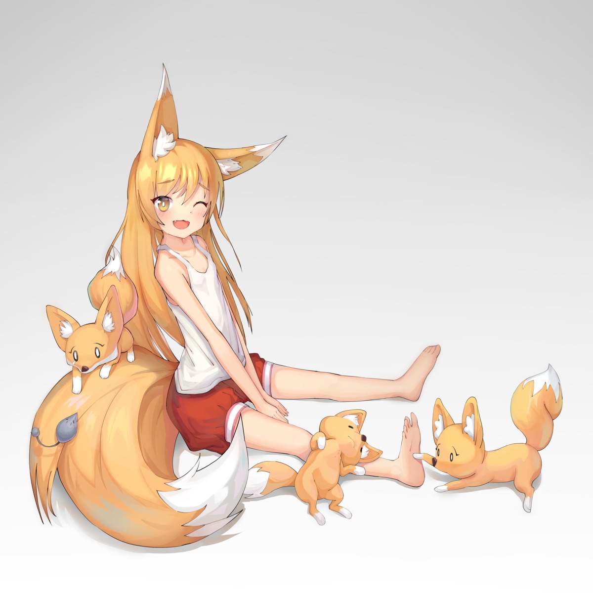 animal_ears kitsune nemoni no_bra tail