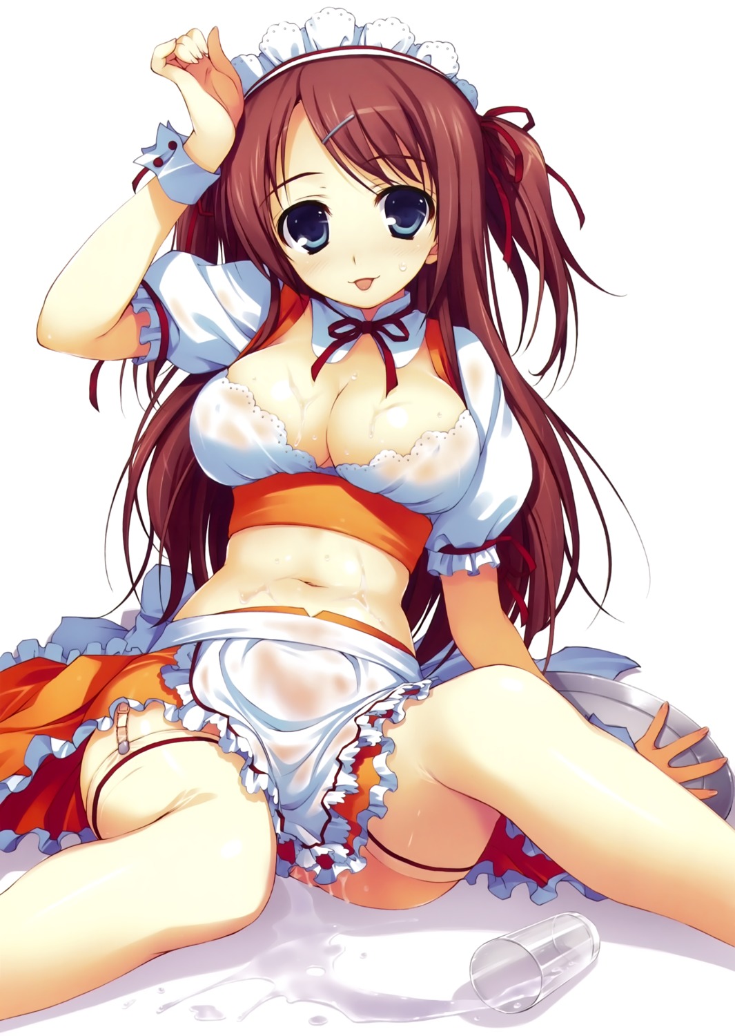 cleavage maid see_through stockings thighhighs tomose_shunsaku wet wet_clothes