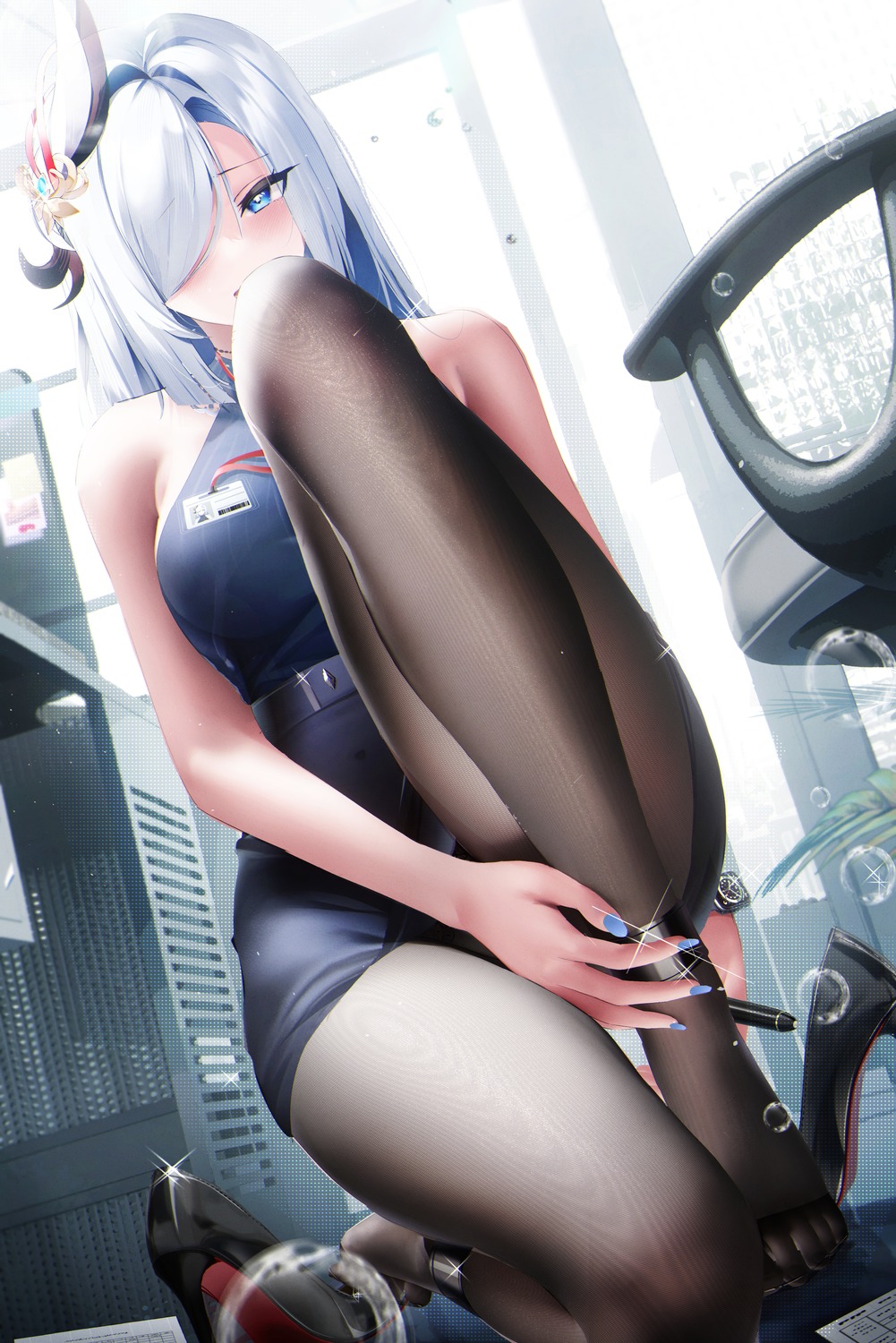 dress fantongjun feet genshin_impact pantyhose shenhe skirt_lift