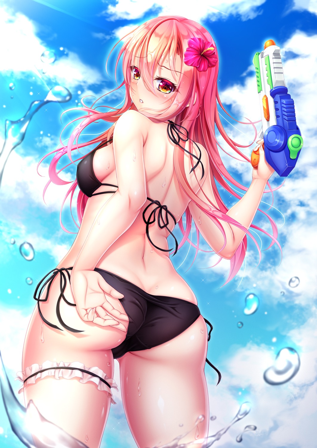 ass bikini erect_nipples garter gun hiro_(725611) swimsuits wet