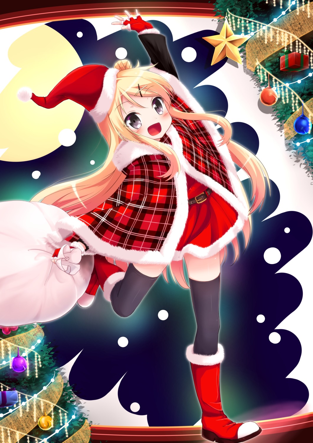 bassa christmas dress kin'iro_mosaic kujou_karen thighhighs