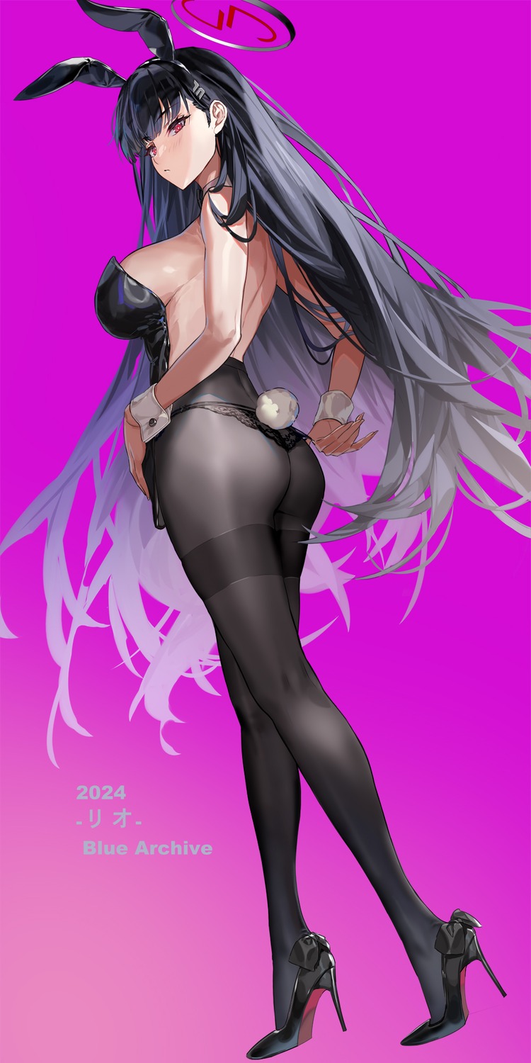 animal_ears ass blue_archive bunny_ears bunny_girl halo heels miyazakisoul no_bra pantyhose tail tsukatsuki_rio