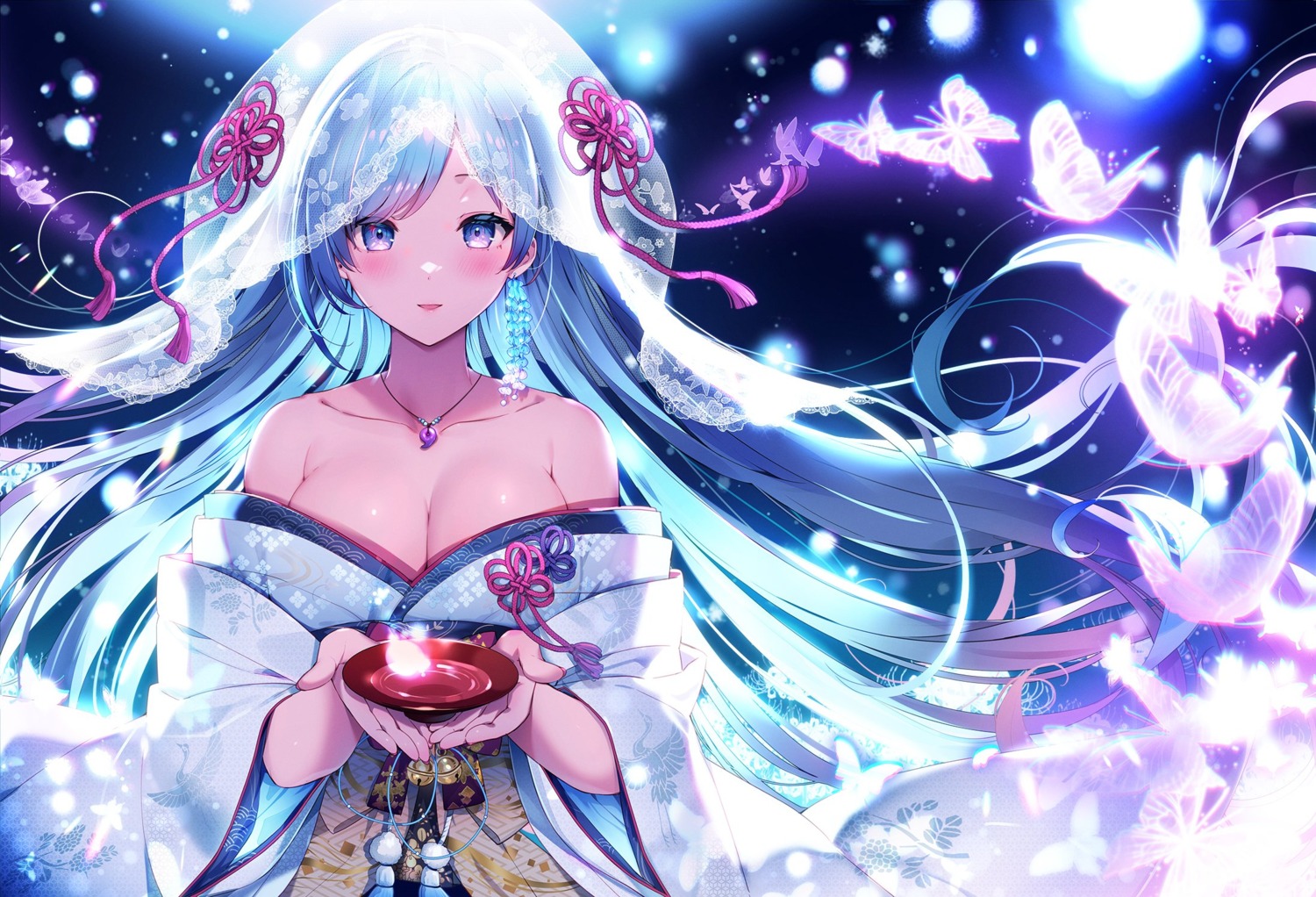 emori_miku emori_miku_project katto_(viking) kimono no_bra open_shirt sake