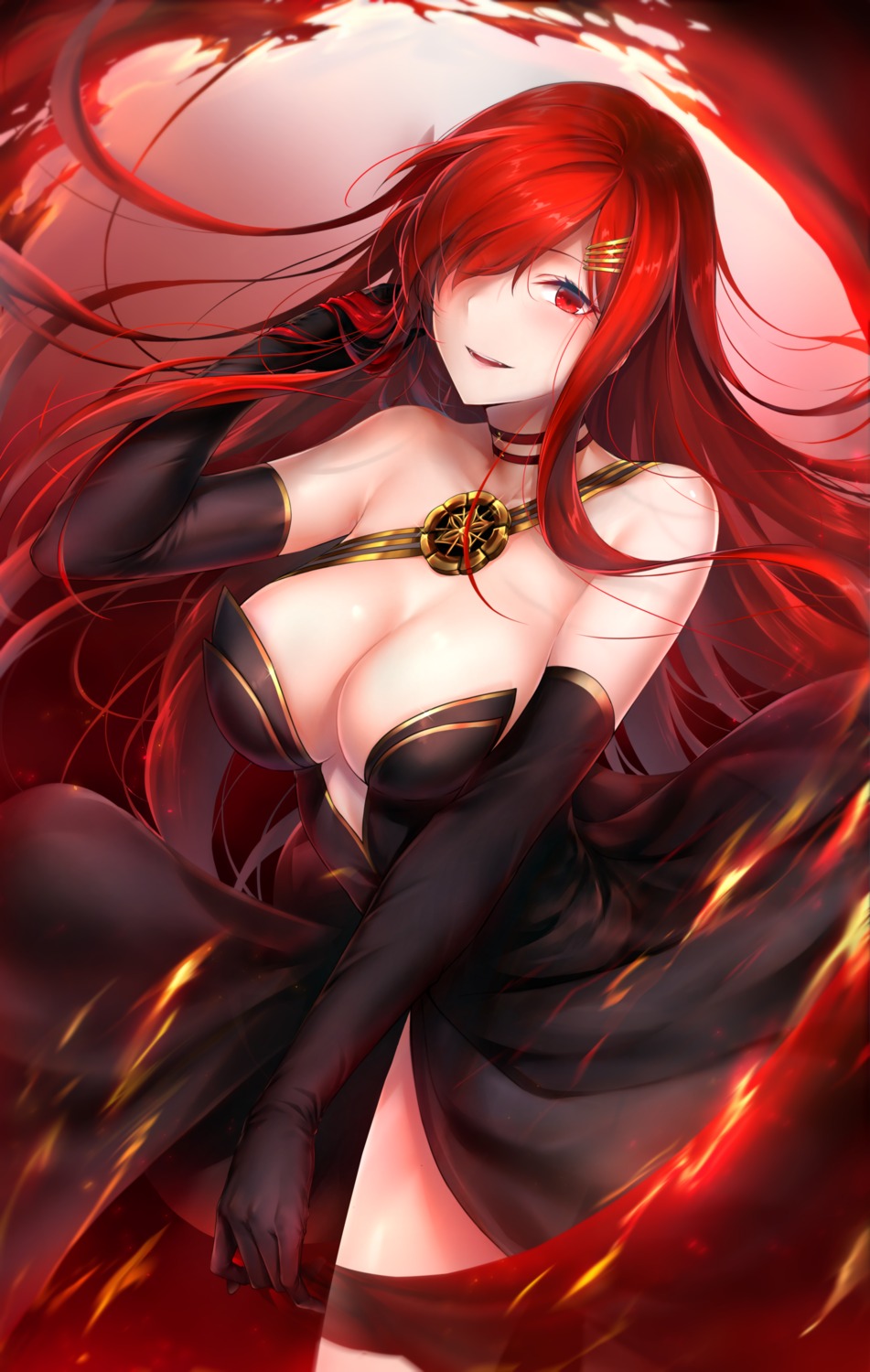 demon_king_nobunaga dress fate/grand_order no_bra rei_kun skirt_lift