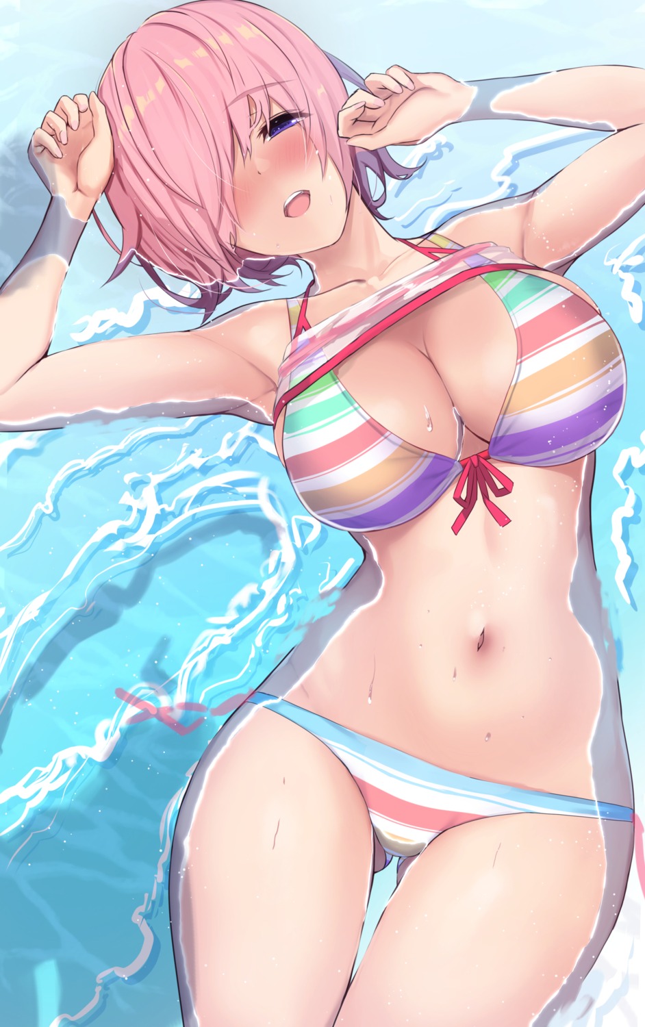 bikini fate/grand_order mash_kyrielight see_through shirt_lift swimsuits untsue wet wet_clothes