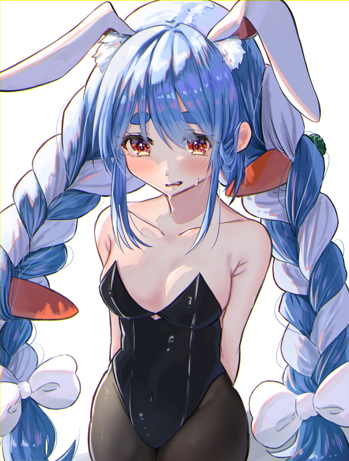 amefukura_art animal_ears bunny_ears bunny_girl hololive no_bra pantyhose usada_pekora