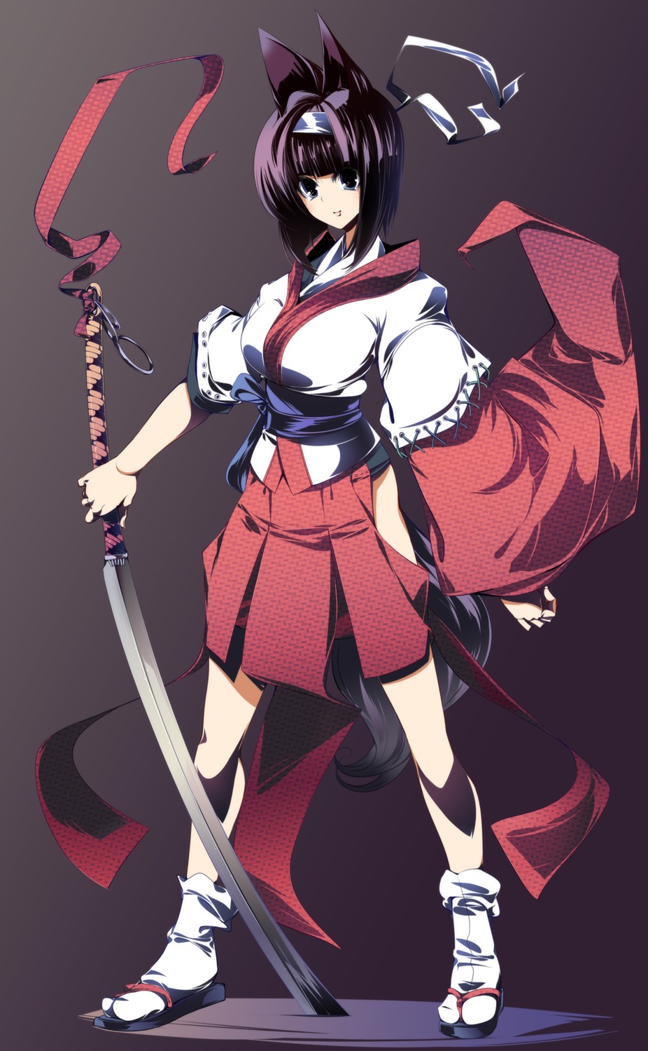 animal_ears dragonmaterial japanese_clothes sword
