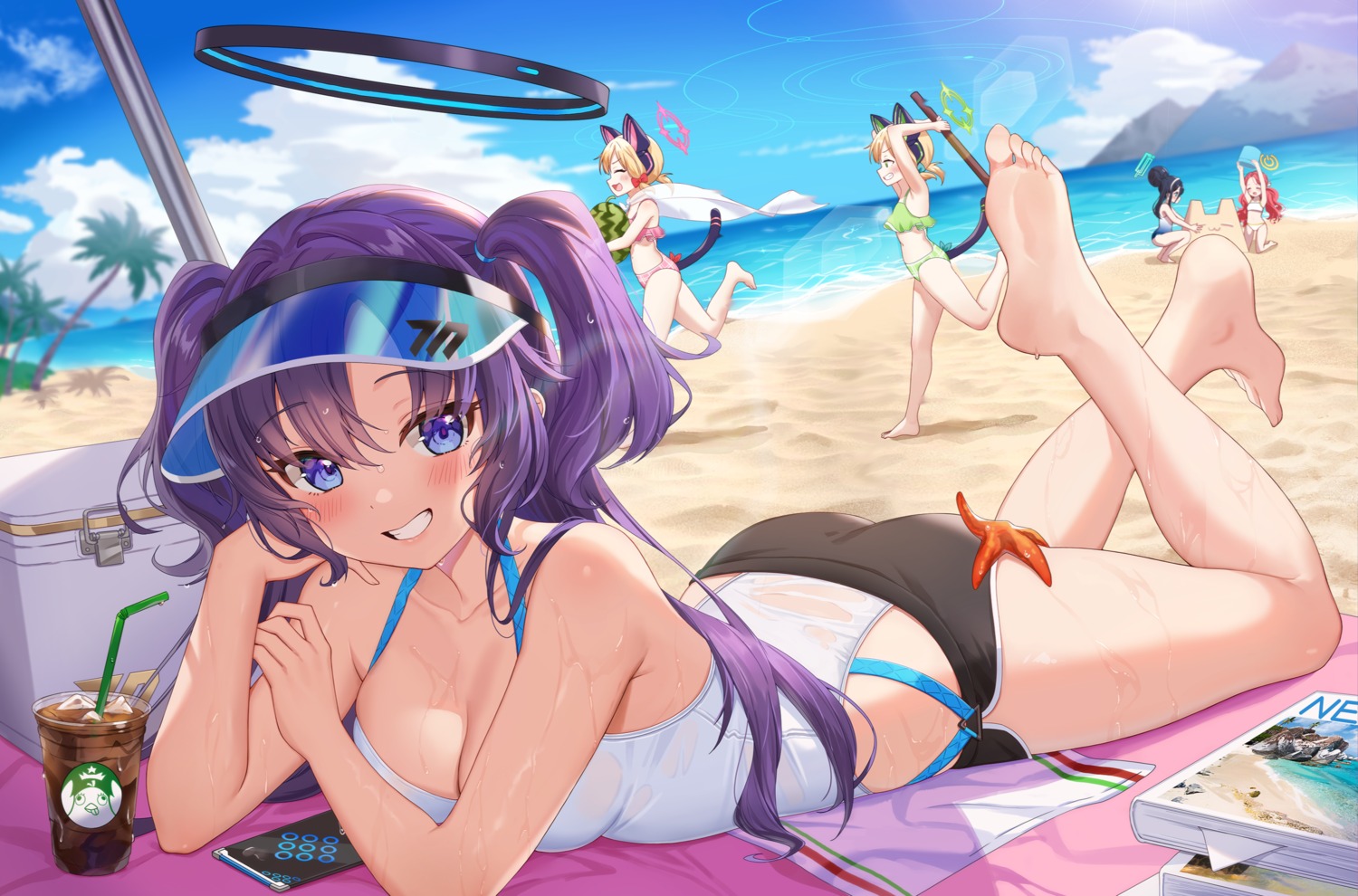 animal_ears ass bikini blue_archive feet halo hanaoka_yuzu hayase_yuuka headphones loli nekomimi pn_(wnsl216) saiba_midori saiba_momoi see_through swimsuits tail tendou_arisu wet wet_clothes