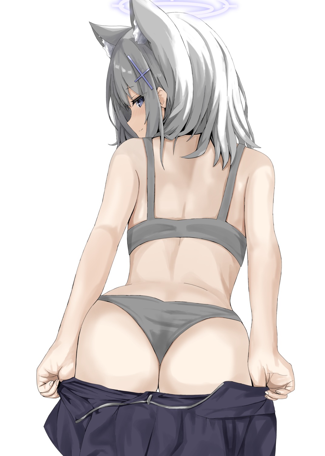 animal_ears ass blue_archive bra disuto halo nekomimi pantsu sunaookami_shiroko thong undressing