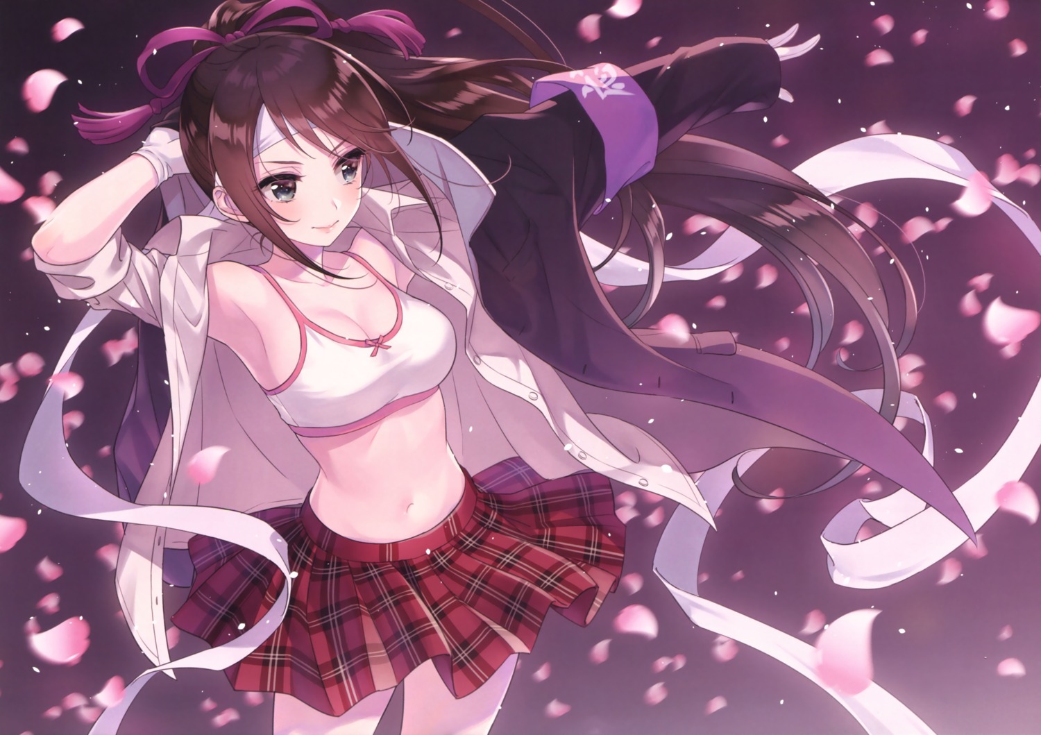 bra canvas morikura_en open_shirt seifuku skirt_lift undressing