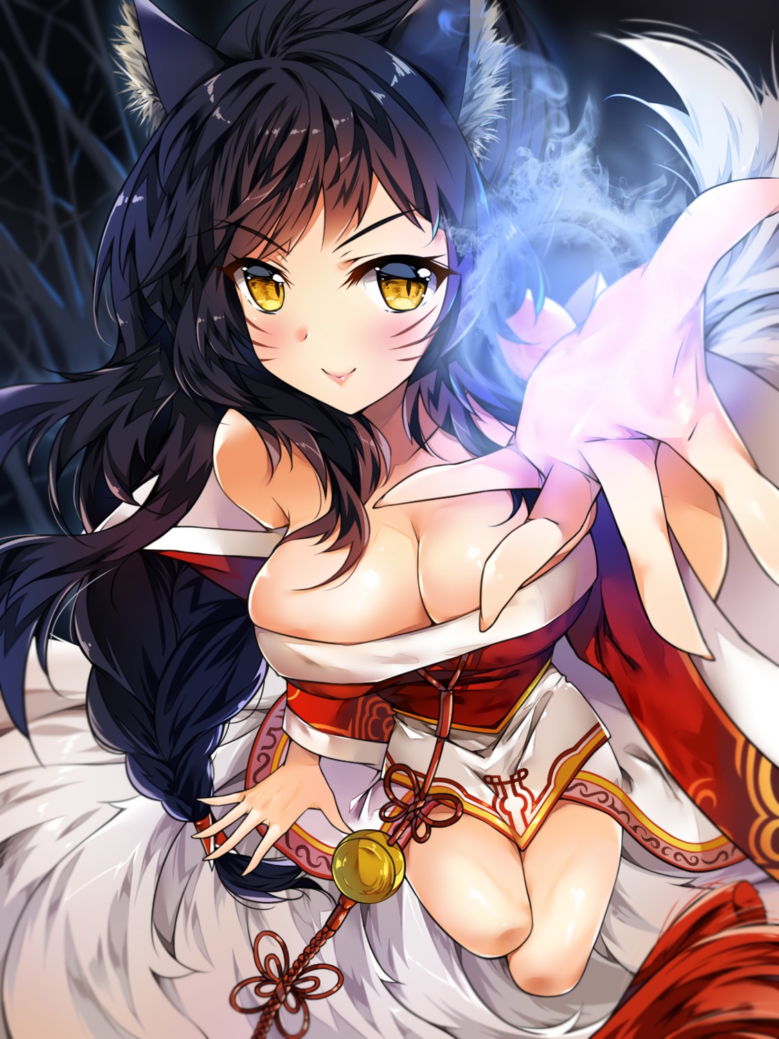 ahri animal_ears cleavage kitsune league_of_legends nia_(leafunia) tail