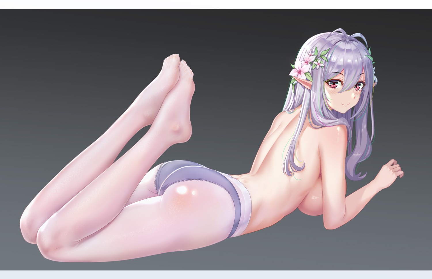 ass feet hong_bai kokkoro pantsu pantyhose pointy_ears princess_connect princess_connect!_re:dive topless