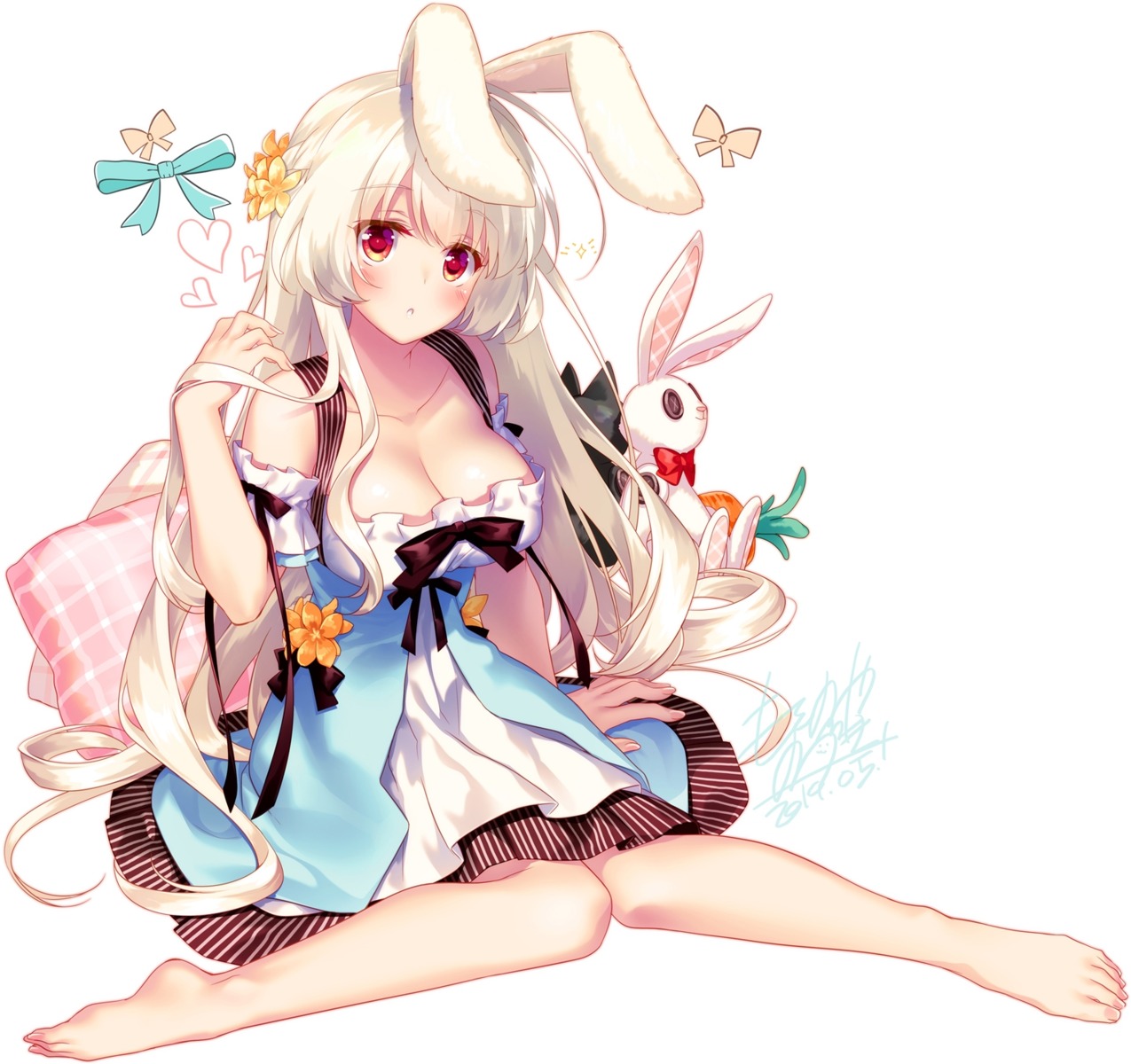 animal_ears bunny_ears dress motomiya_mitsuki no_bra