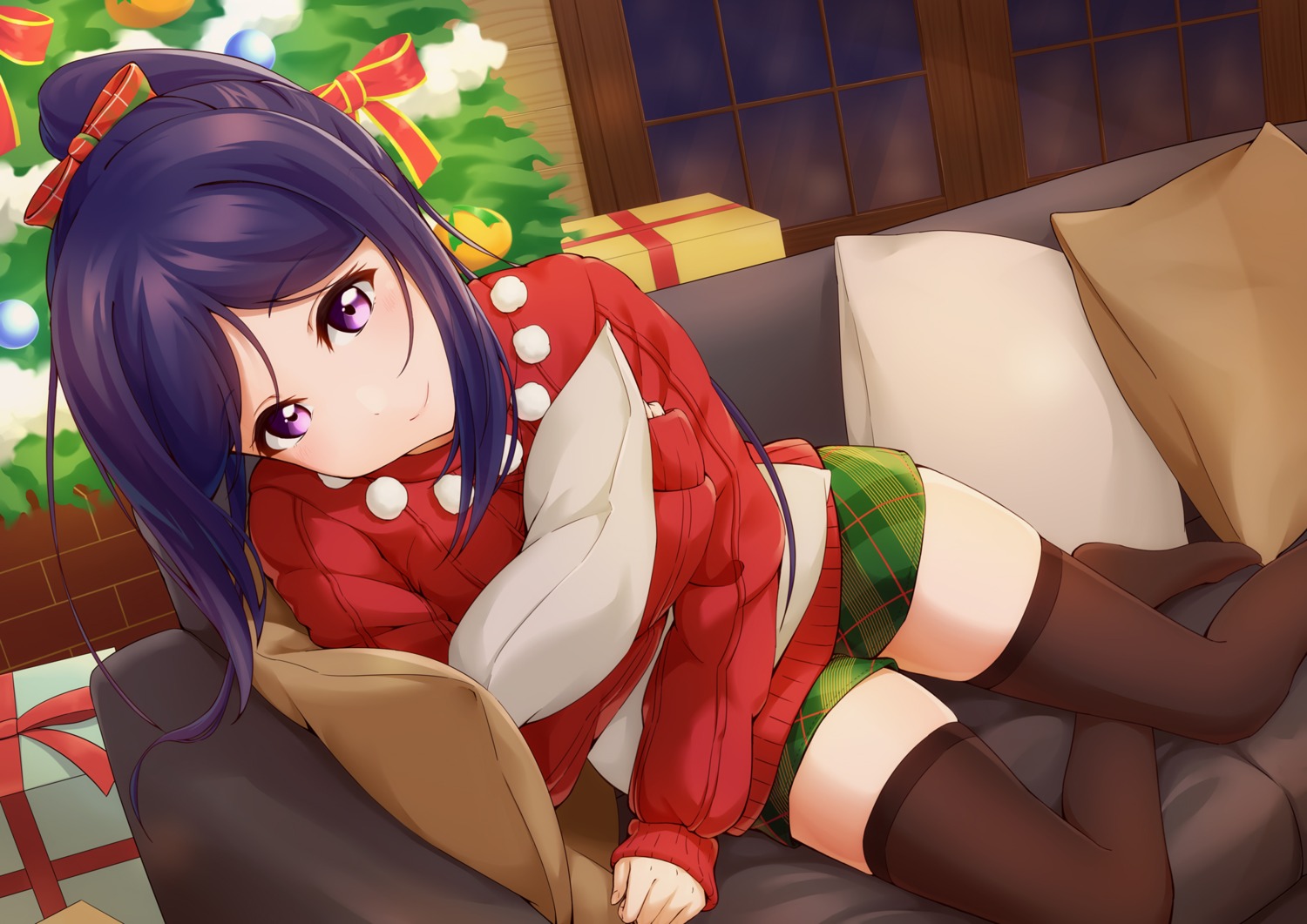 christmas love_live!_sunshine!! matsuura_kanan prbili sweater thighhighs