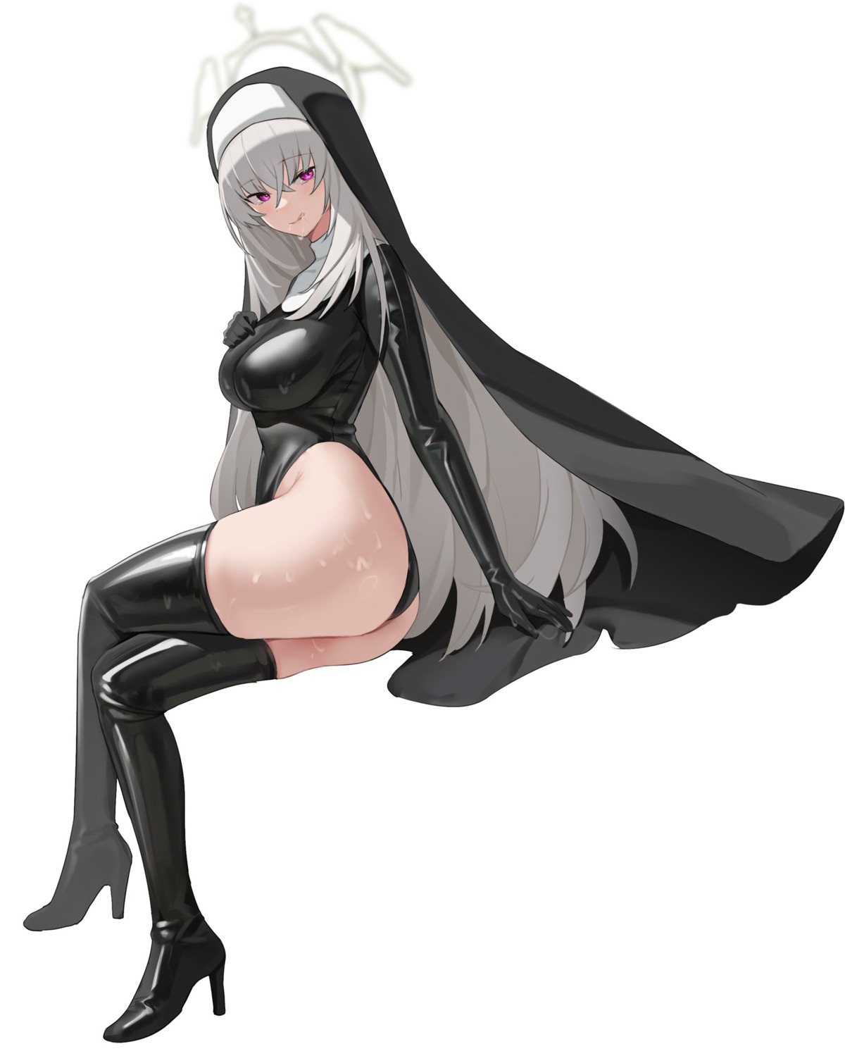 blue_archive chabenmus halo heels leotard nun thighhighs utazumi_sakurako