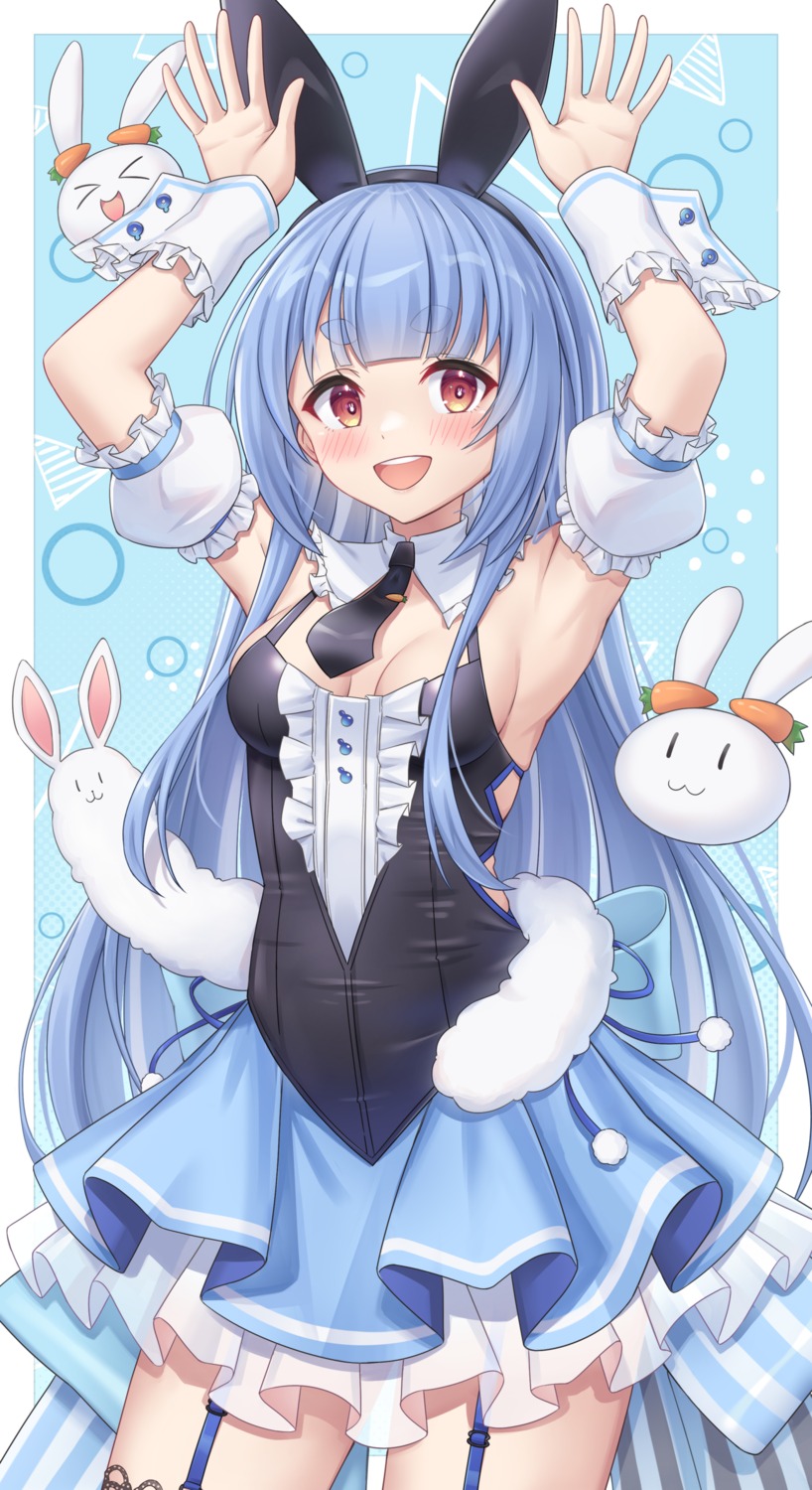 animal_ears bunny_ears hololive no_bra stockings thighhighs usada_pekora yue_zi